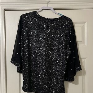 Elegant Black Glitter Women's Top